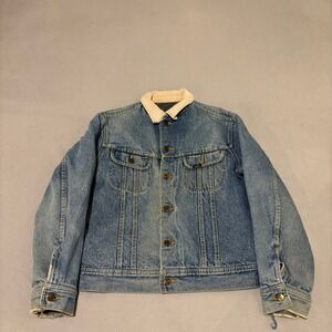 Vintage Lee Storm Rider Denim Jacket Light Wash Blanket Lined Corduroy Collar